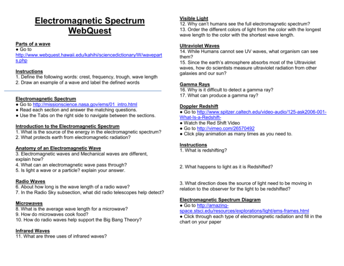 Tour of the electromagnetic spectrum answer key